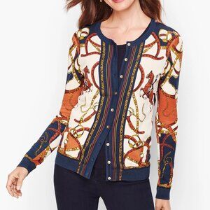 Talbots Charming Cardigan Equestrian Print Size 1X